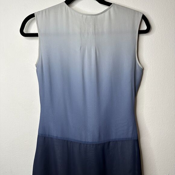 Jill Stuart 100% Silk Gray Navy Ombre Sleeveless Sheer Dress VNeck Side Zip 2 - Picture 6 of 12
